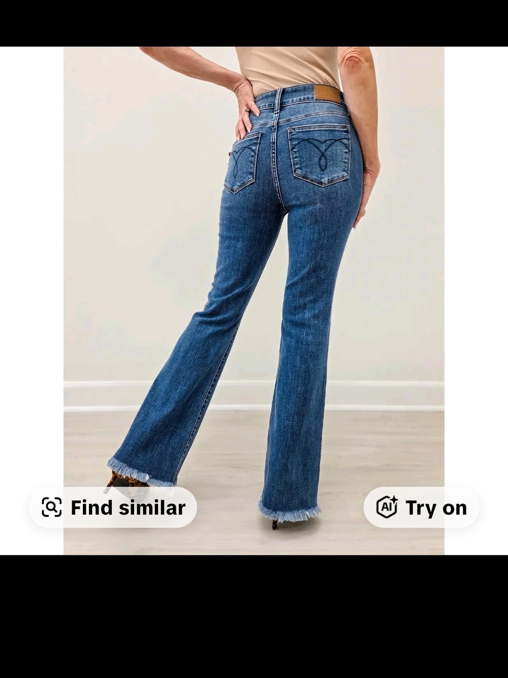Judy Blue Medium Blue Doubble Button High-Rise Flare Jeans with Frayed Hem